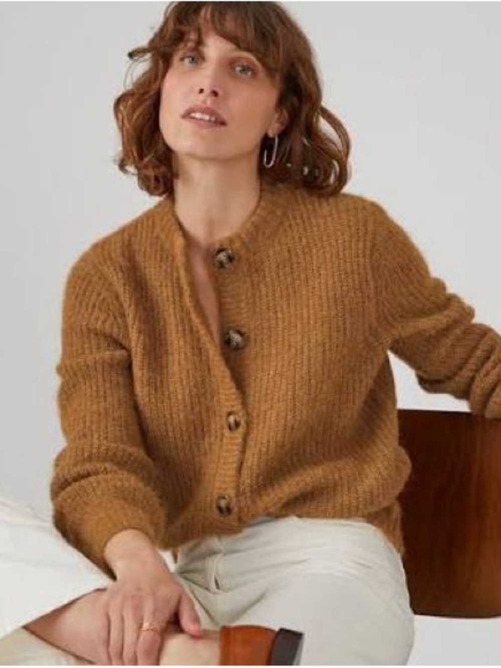 La Redoute Alpaca Button-Front Sweater Cardigan - Caramel camel Brown